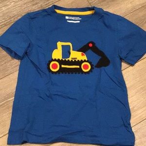 Blue t shirt with tractor sewn in